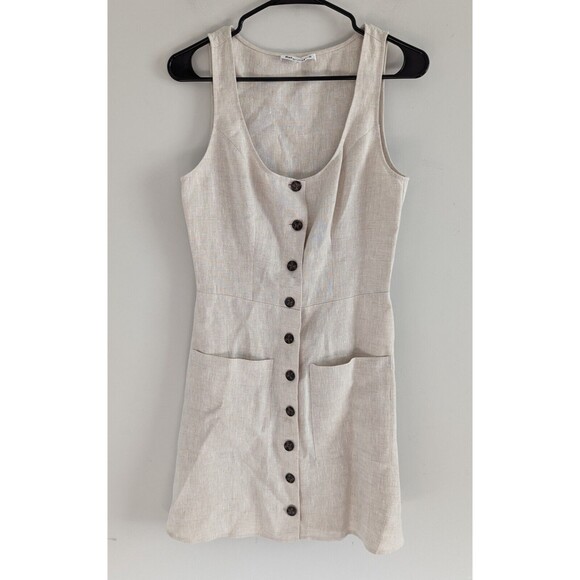 Reformation Dresses & Skirts - Reformation Jill Linen Mini Dress Womens Size 4 Oatmeal Beige Button Front Dress